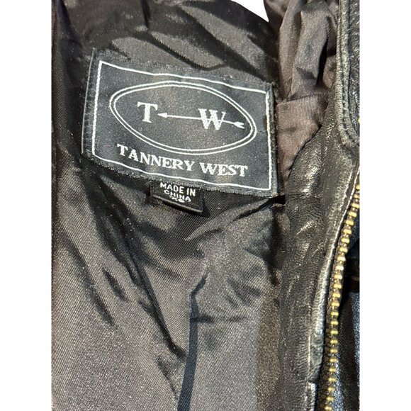 Tannery West Black Hooded Leather Jacket With Gold Accent Zippers Zip-Up Front & - Picture 4 of 16
